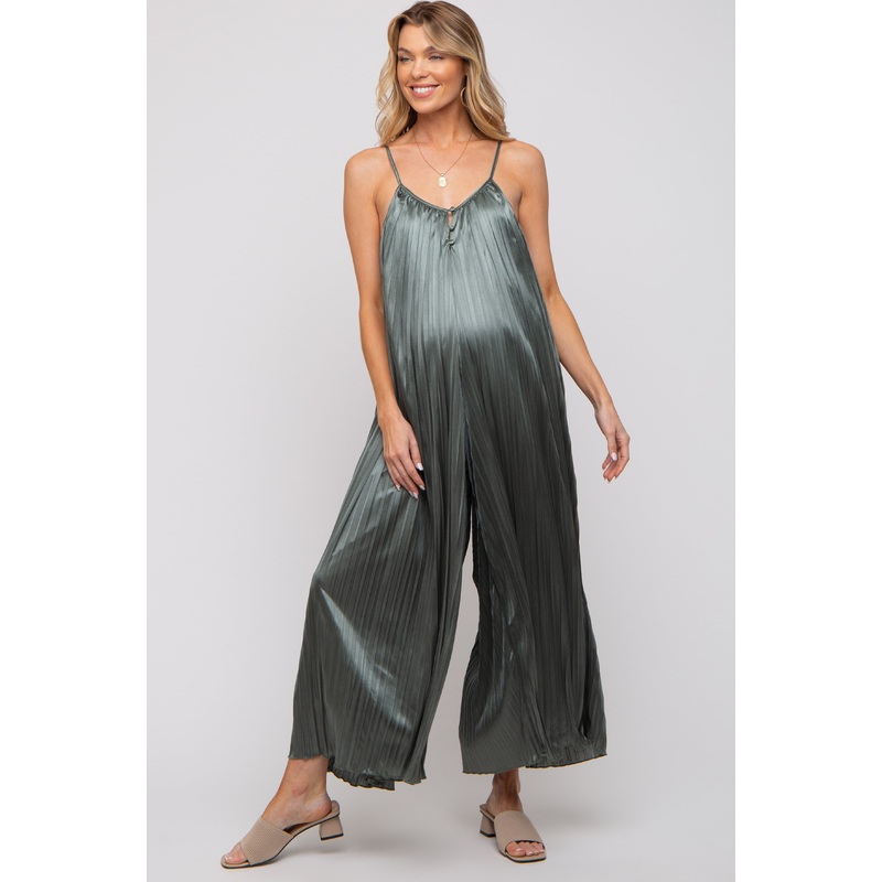 Olive Pleated Wide Leg Sleeveless Maternity Jumpsuit