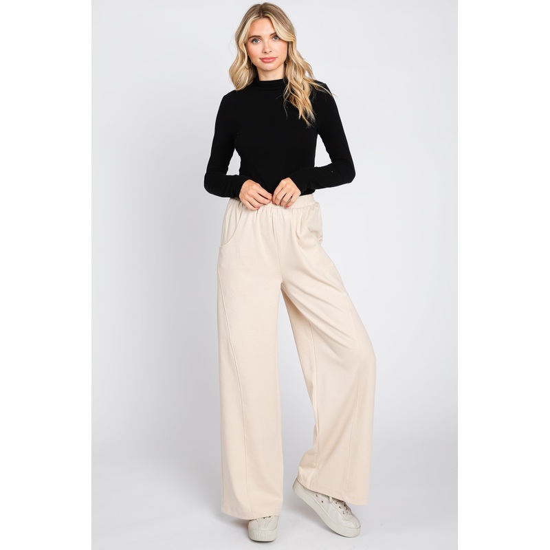 Beige Basic Wide Leg Lounge Pants