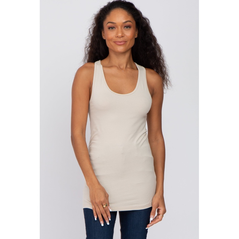 Beige Fitted Tank Top