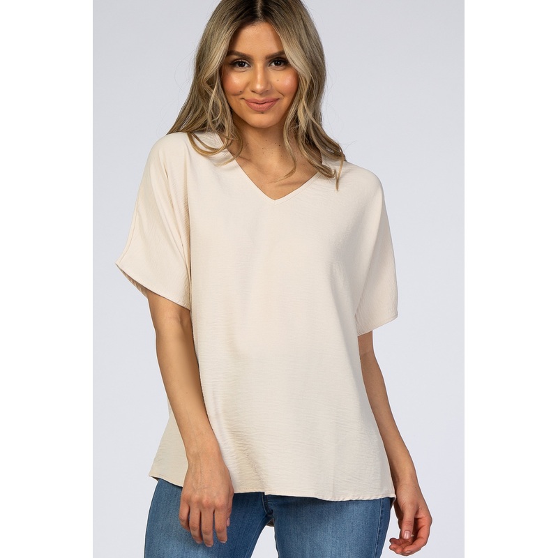 Beige Short Sleeve Blouse