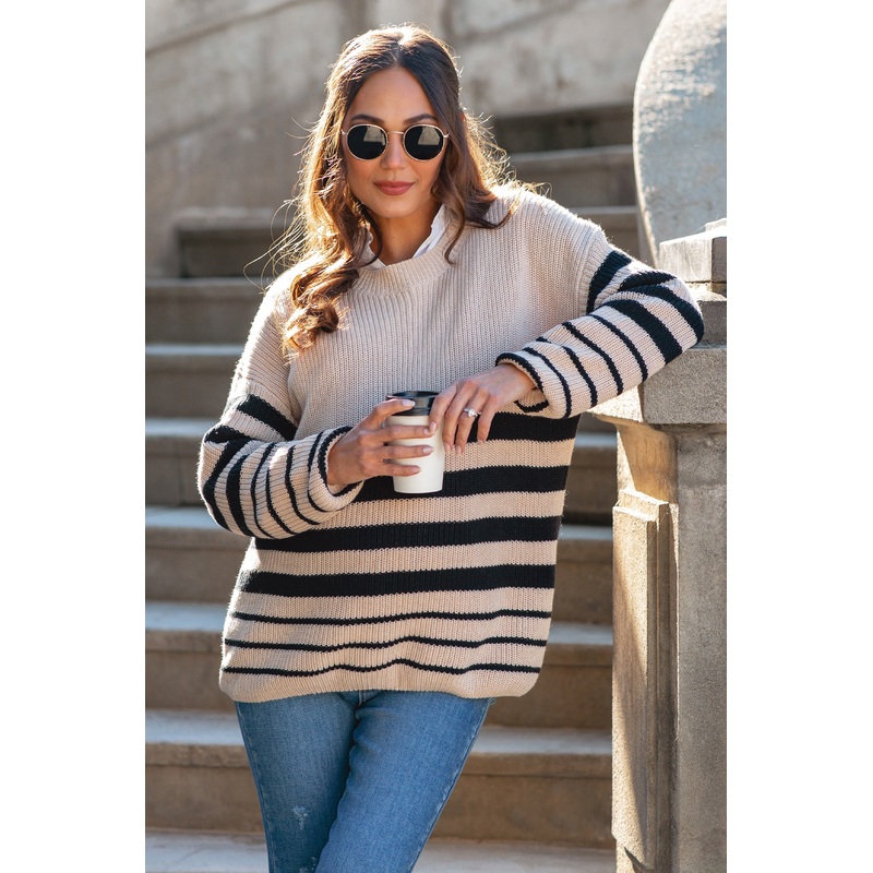 Beige Striped Maternity Sweater