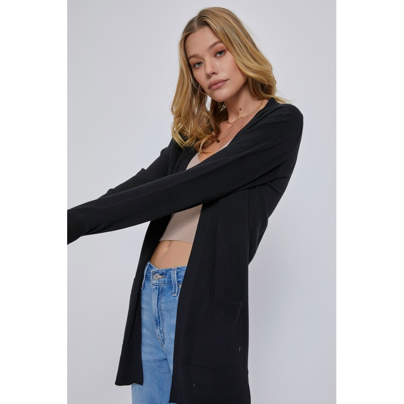 Black Basic Open Front Cardigan