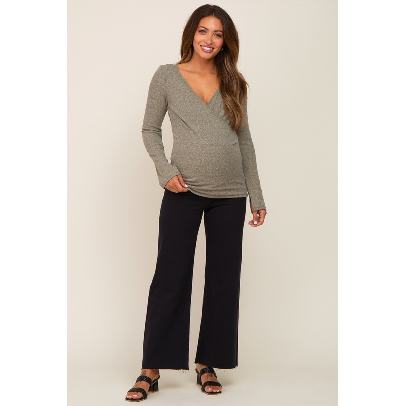 Black Raw Hem Wide Leg Maternity Jeans