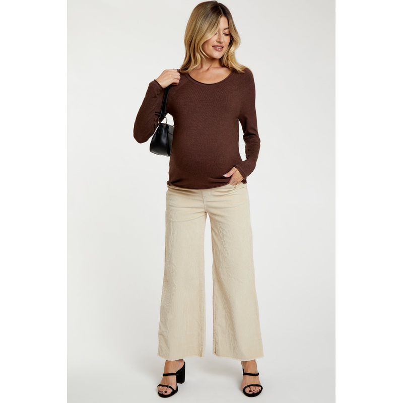 Cream Corduroy Raw Hem Maternity Pants