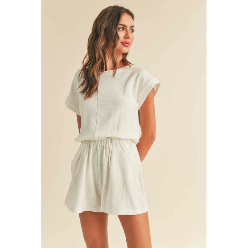 White Textured Knitted Romper