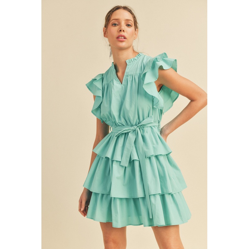 Aqua Ruffle Tiered Mini Dress