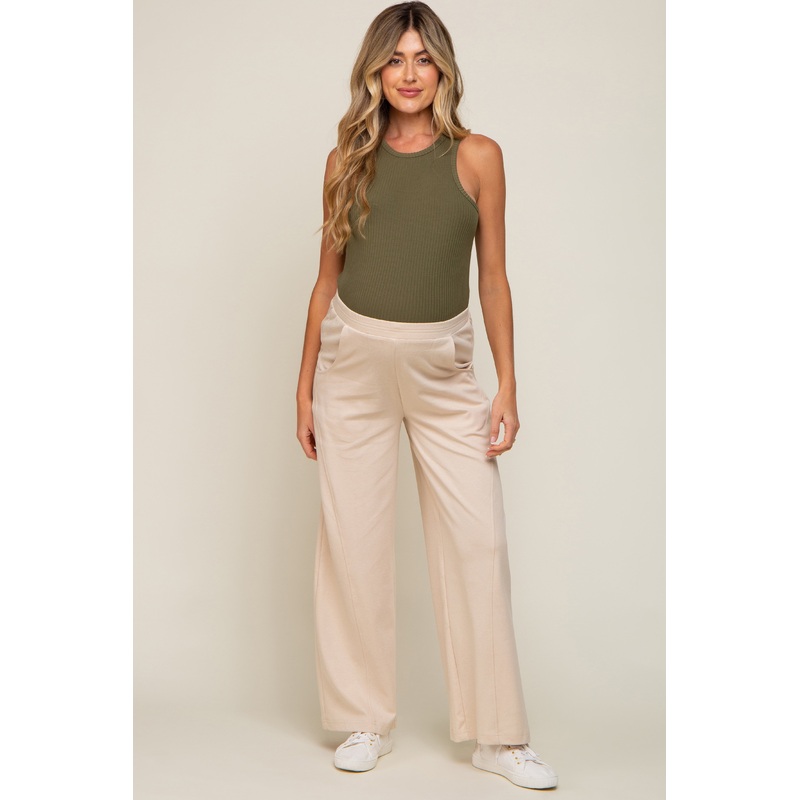 Beige Basic Wide Leg Maternity Lounge Pants