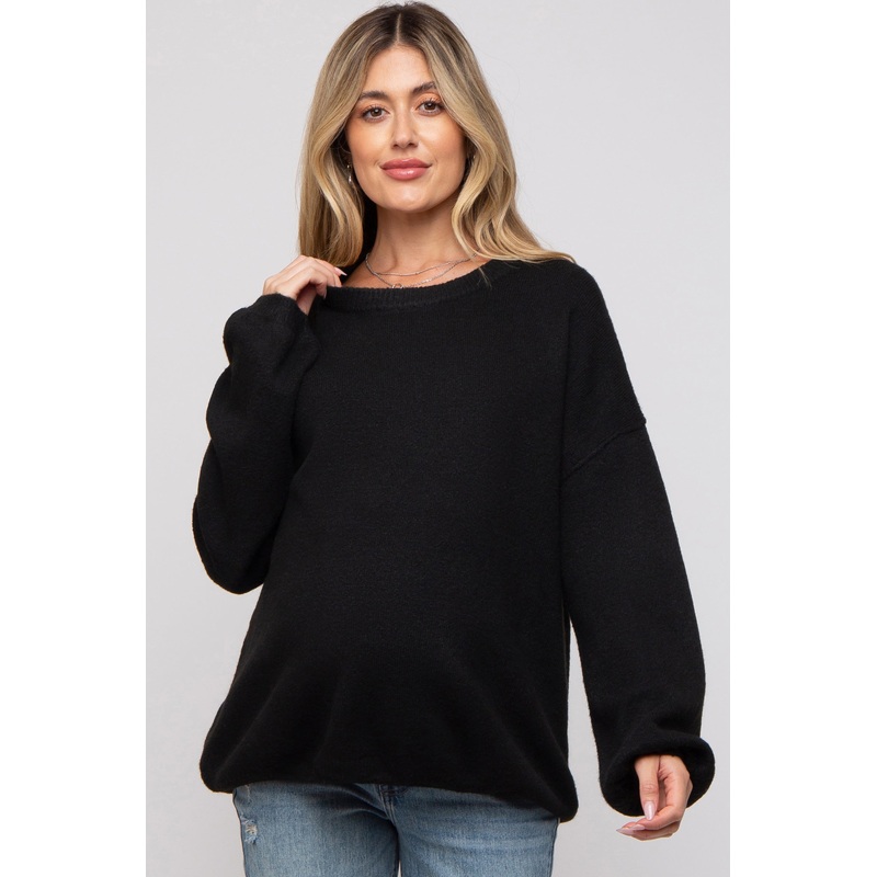 Black Basic Drop Shoulder Maternity Sweater