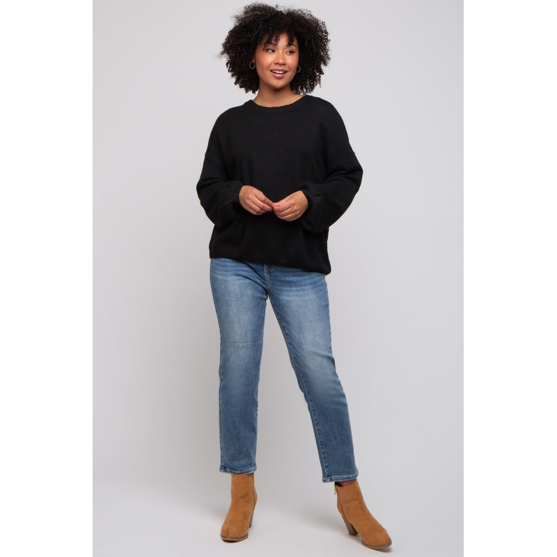 Black Basic Drop Shoulder Sweater