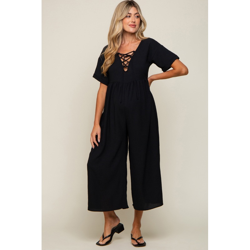 Black Crisscross Wide Leg Maternity Jumpsuit