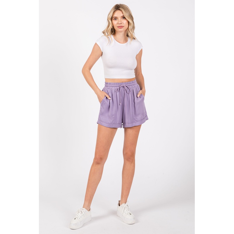 Lavender Drawstring Waist Tie Shorts