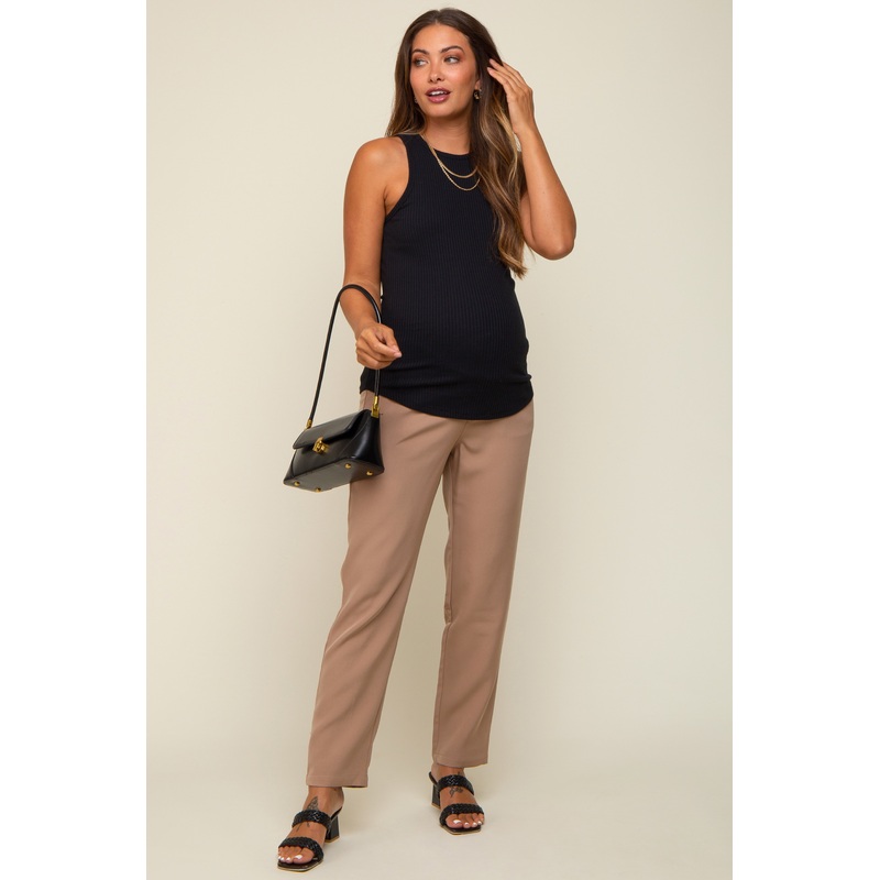 Mocha Satin Crop Maternity Pants