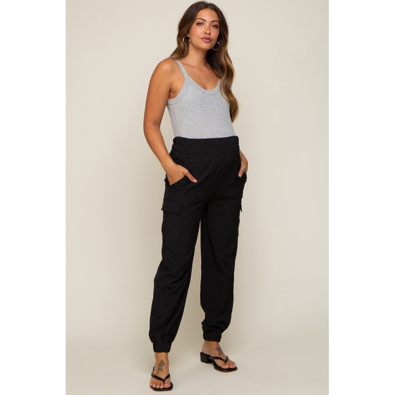 Black Cargo Pocket Maternity Joggers