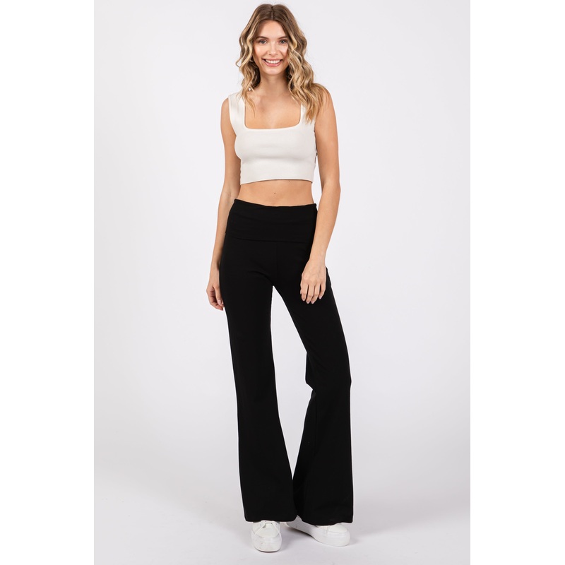 Black Flare Leg Fold Over Leggings