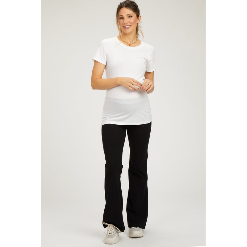 Black Flare Leg Fold Over Maternity Leggings