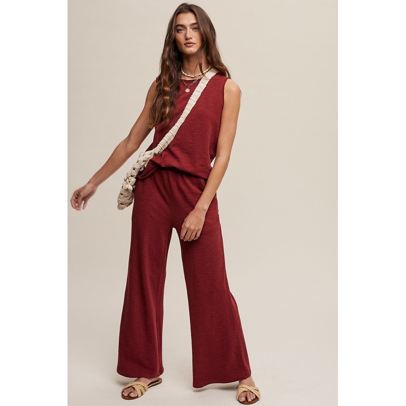 Burgundy Slub Knit Pants Set
