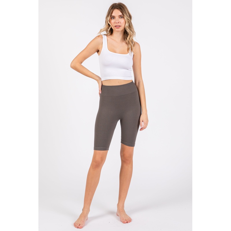 Charcoal Rib Knit Biker Shorts