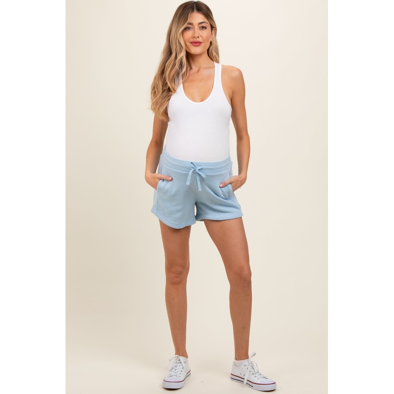 Light Blue Terry Maternity Shorts