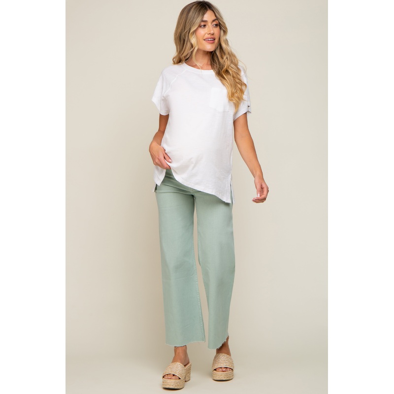 Mint Green Raw Hem Wide Leg Maternity Jeans