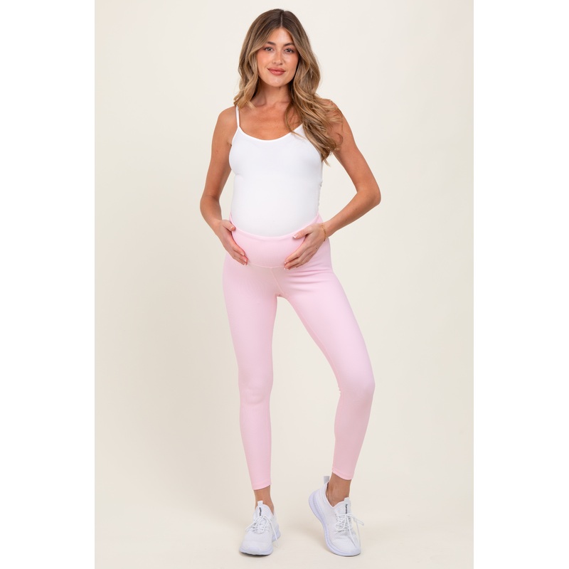 Pink Ribbed Maternity Leggings