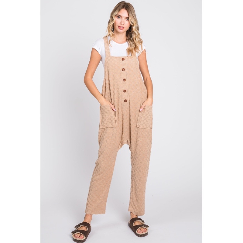 Taupe Checkered Soft Knit Overall