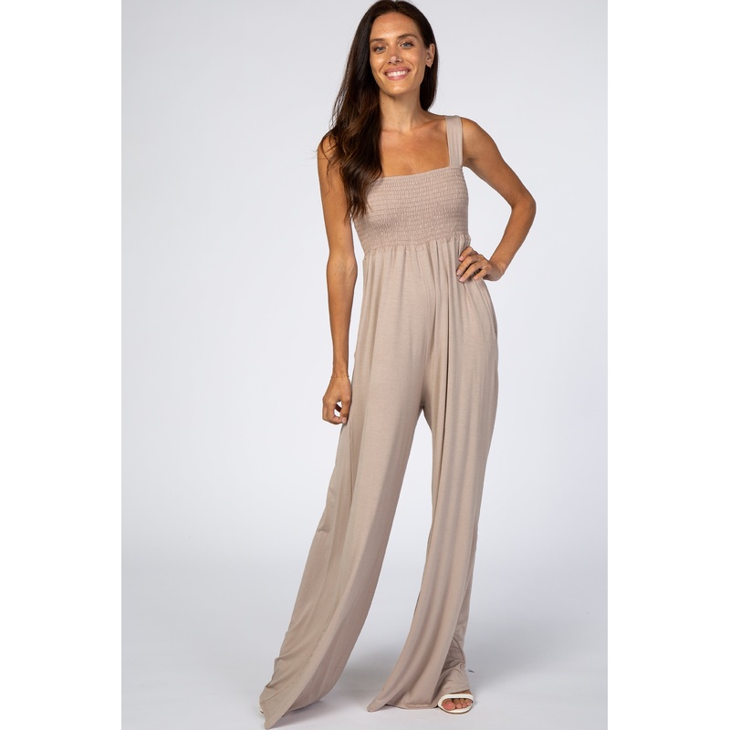 Taupe Sleeveless Wide Leg Jumpsuit