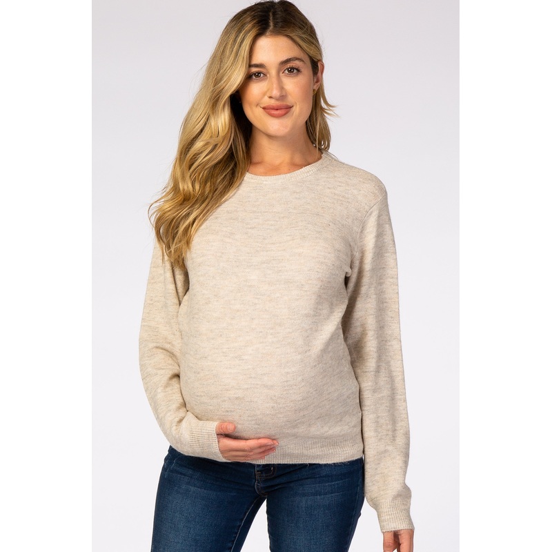 Beige Brushed Knit Maternity Sweater