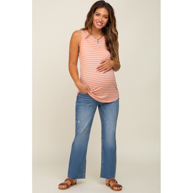 Blue Raw Hem Maternity Cropped Bootcut Maternity Jeans