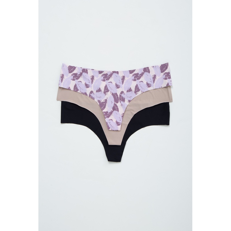 Multi-Color Leaf Print Seamless Thong Underwear Set