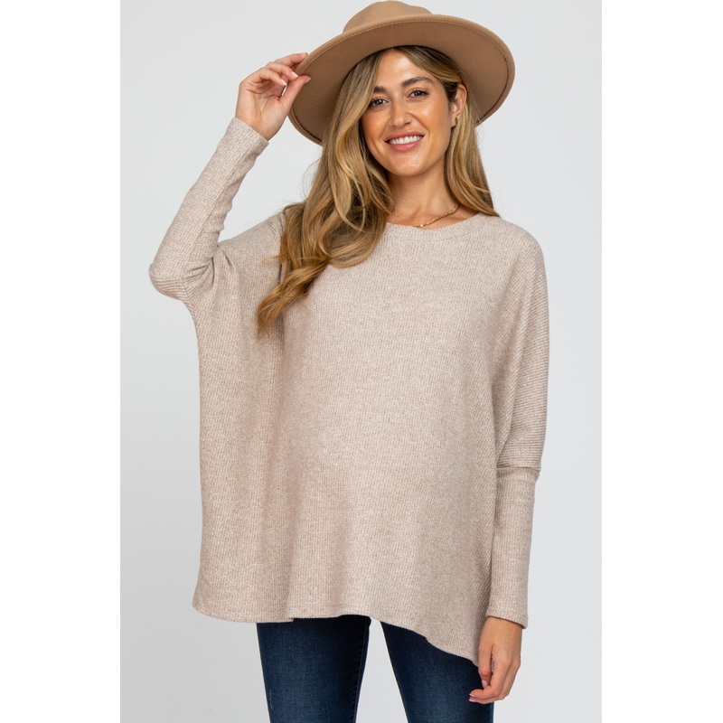 Beige Dolman Sleeve Soft Knit Maternity Top