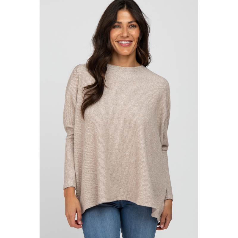 Beige Dolman Sleeve Soft Knit Top