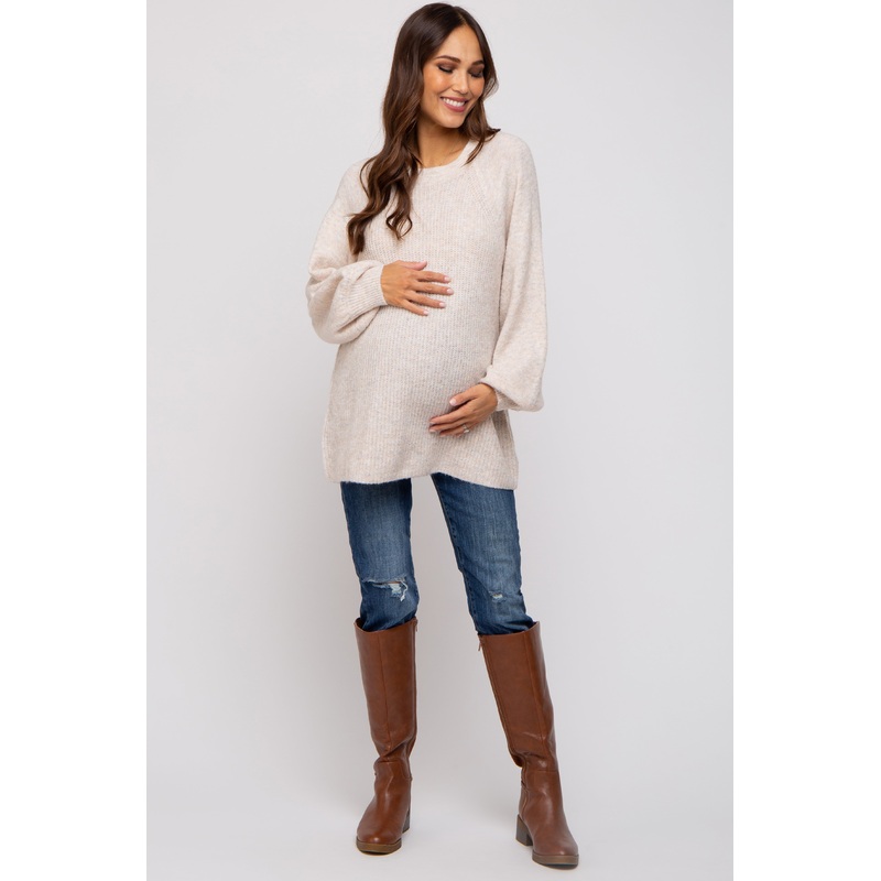 Beige Soft Brushed Maternity Sweater