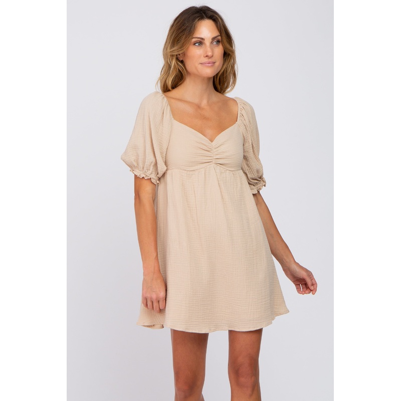 Beige Sweetheart Neckline Mini Dress