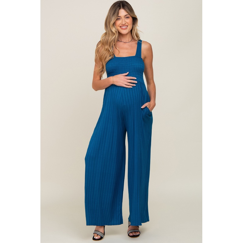 Teal Sleeveless Wide Leg Maternity Jumpsuit