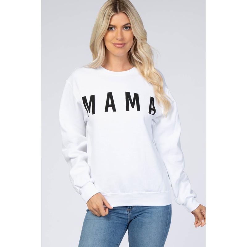 White Screen Print Mama Pullover Sweatshirt