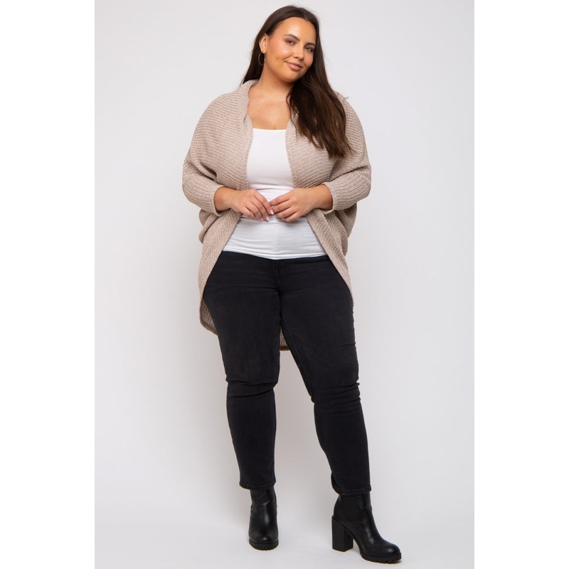 Beige Open Knit Dolman Sleeve Plus Cardigan