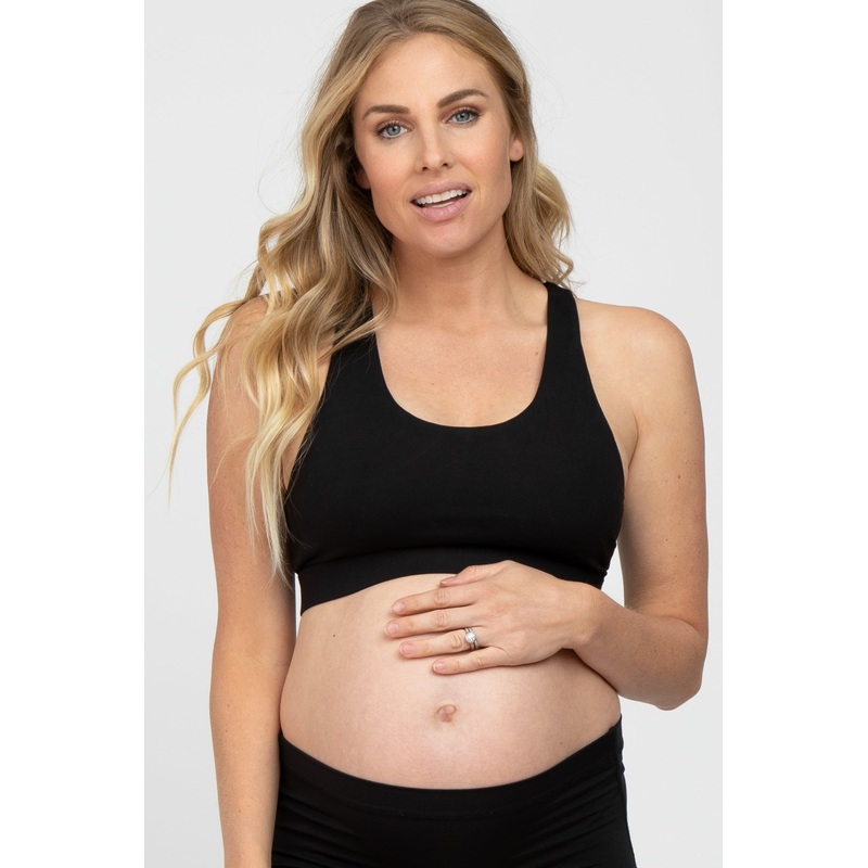 Black Mesh Racerback Maternity Sports Bra