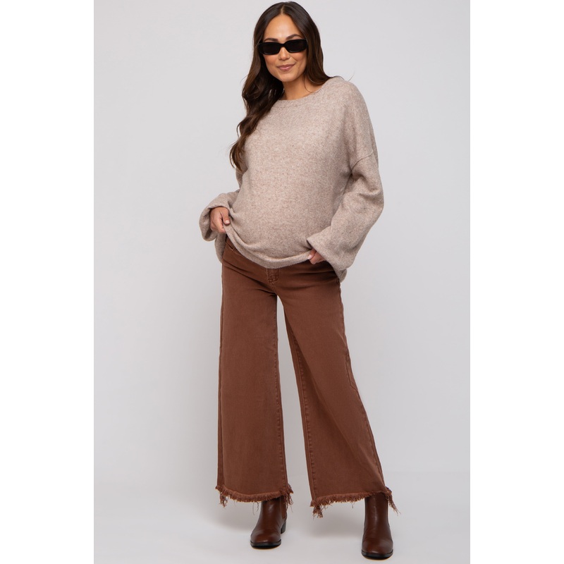 Brown Cropped Wide Leg Maternity Pants