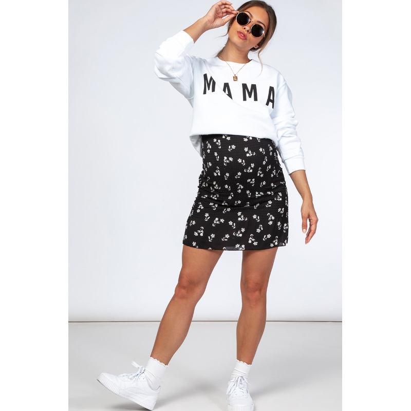 White Screen Print Mama Maternity Pullover Sweatshirt