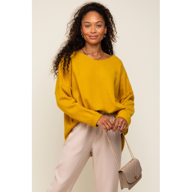 Yellow Dolman Sleeve Side Slit Sweater