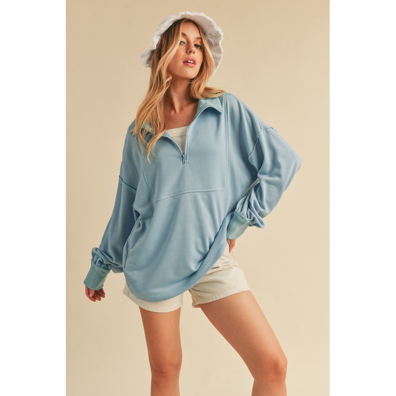 Aqua Half Zip Pullover Top