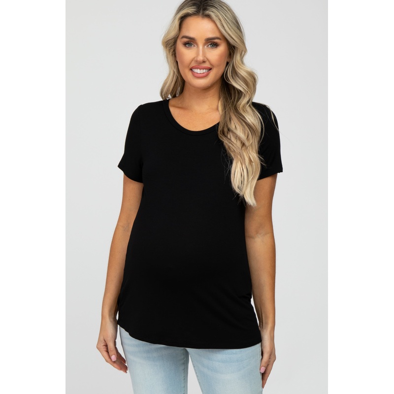Black Basic Maternity Short Sleeve Top