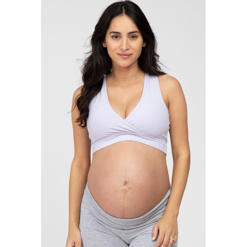 Lavender Ribbed Crossover Maternity Sports Bra