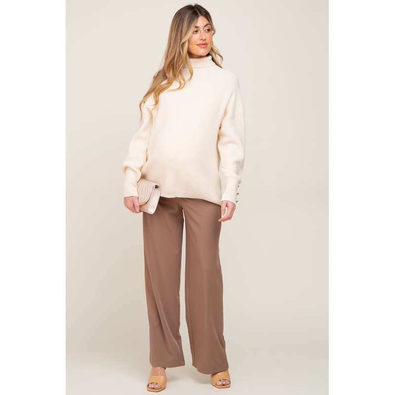 Mocha Wide Leg Maternity Dress Pants