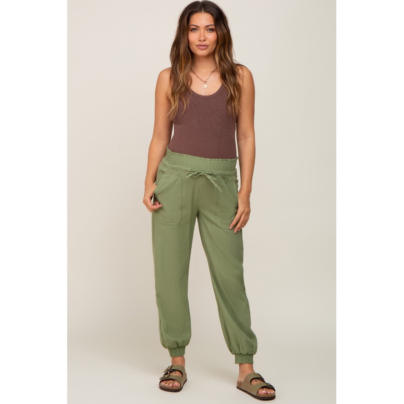 Olive Smocked Maternity Joggers
