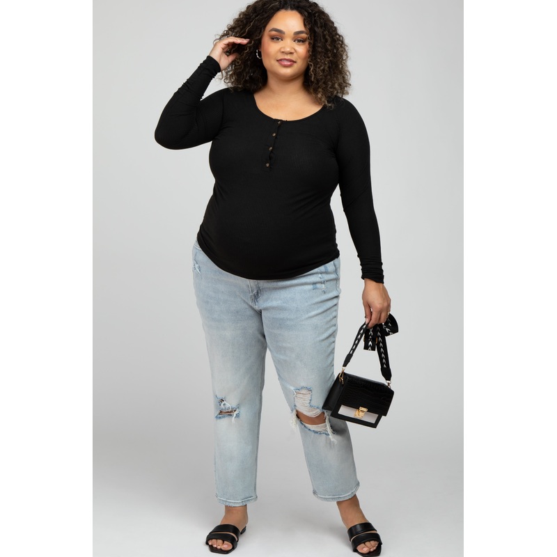 Light Blue Distressed Open Knee Maternity Plus Jeans