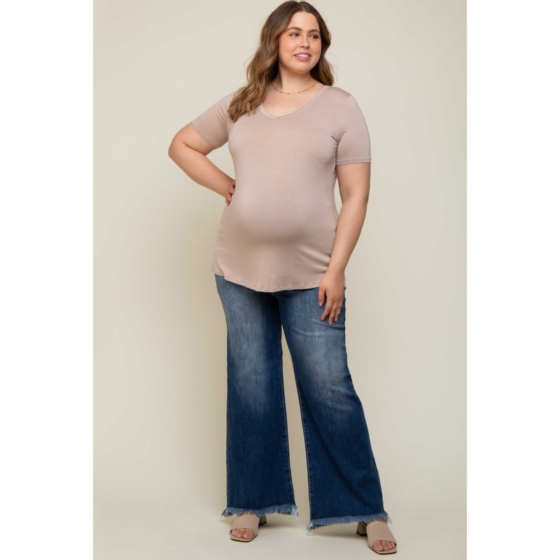 Navy Blue Fringe Hem Maternity Plus Wide Leg Jeans