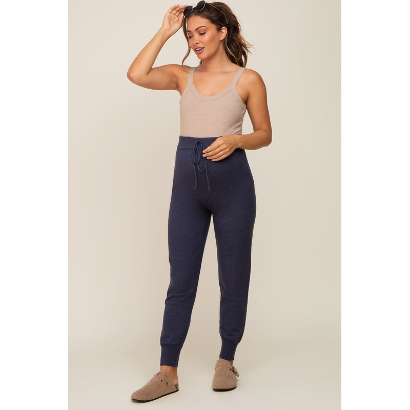 Navy Blue Sweater Knit Maternity Joggers