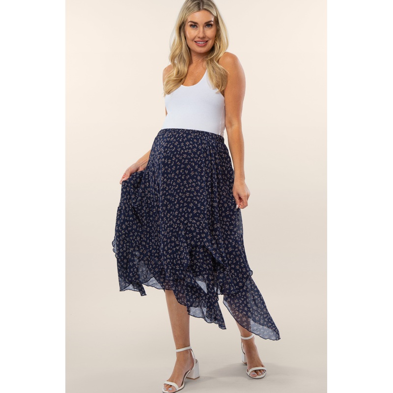Navy Floral Handkerchief Maternity Skirt