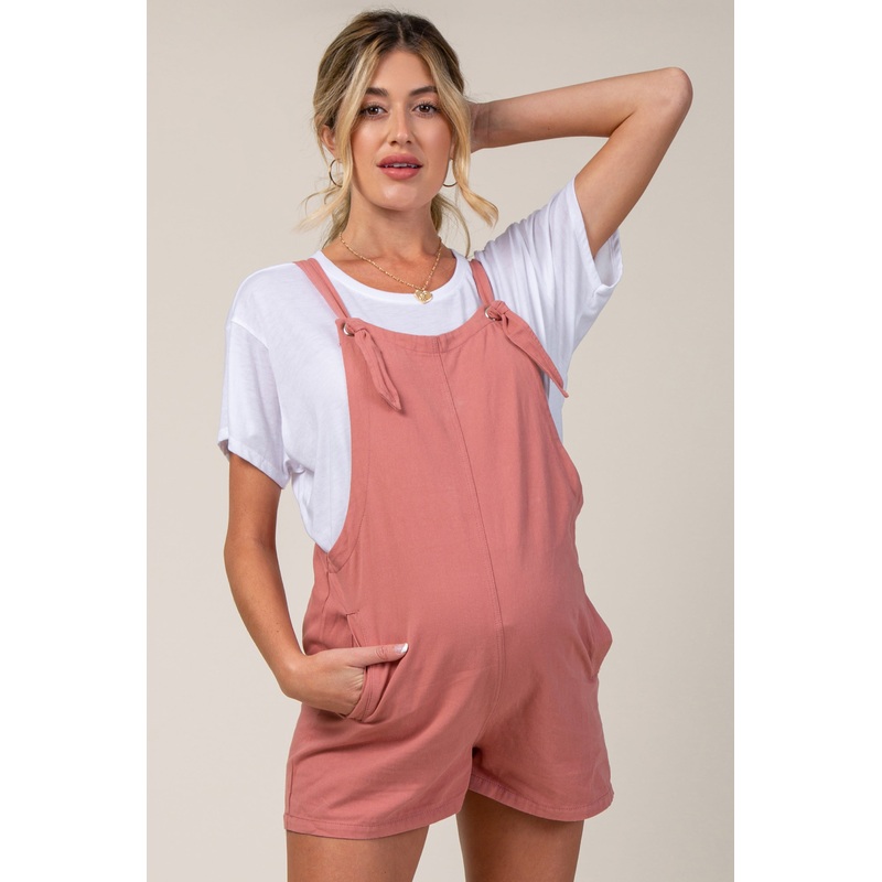 Pink Adjustable Strap Maternity Short Overalls